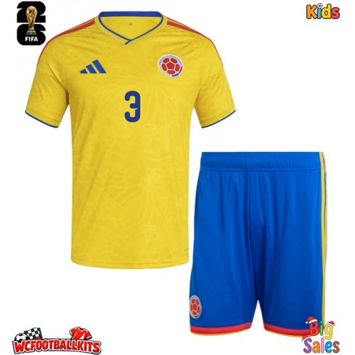Colombia Jhon Lucumi #3 Replica Home Stadium Kit for Kids World Cup 2026 Short Sleeve (+ pants)